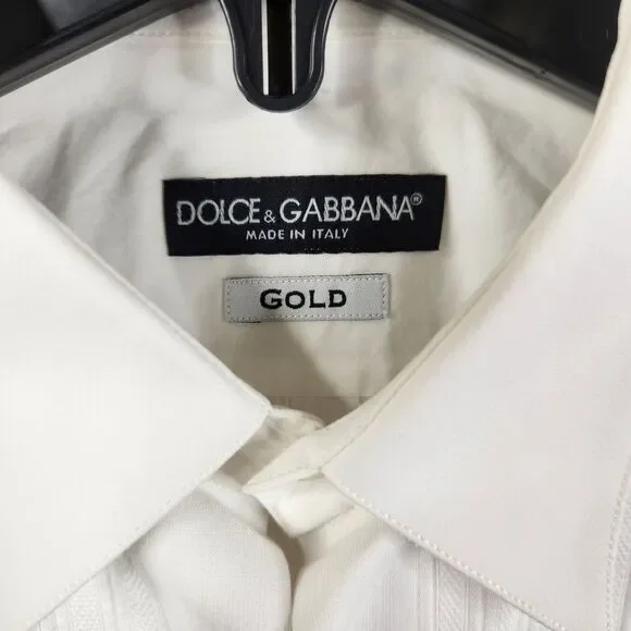 Dolce & Gabbana Mens White Cotton Long Sleeve Poplin Bib Tuxedo Shirt 15 - 38 - Picture 3 of 7